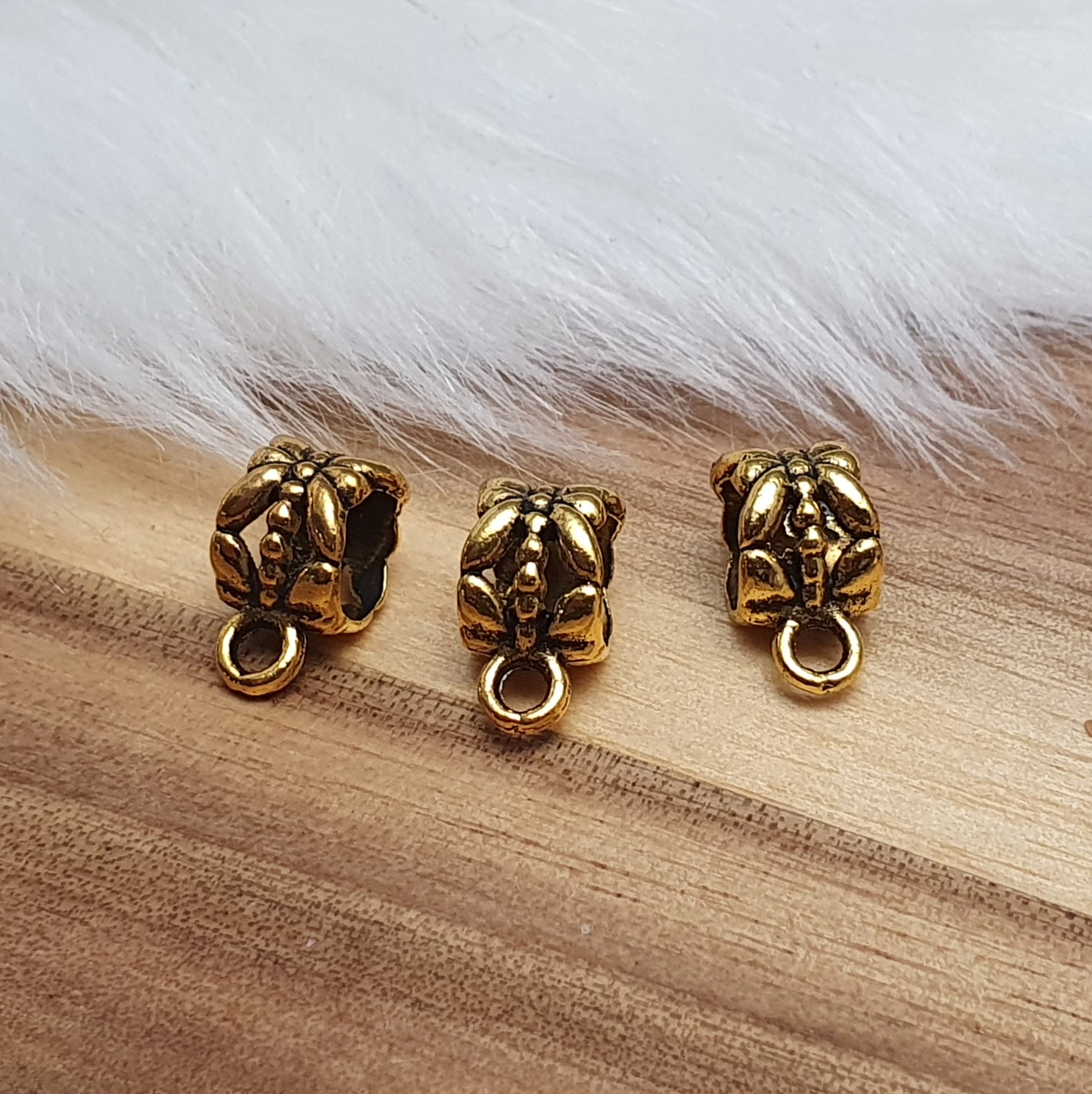 6 Perlen mit Öse, Libelle, 12mm, antik goldfarbig, Schmuck Basteln