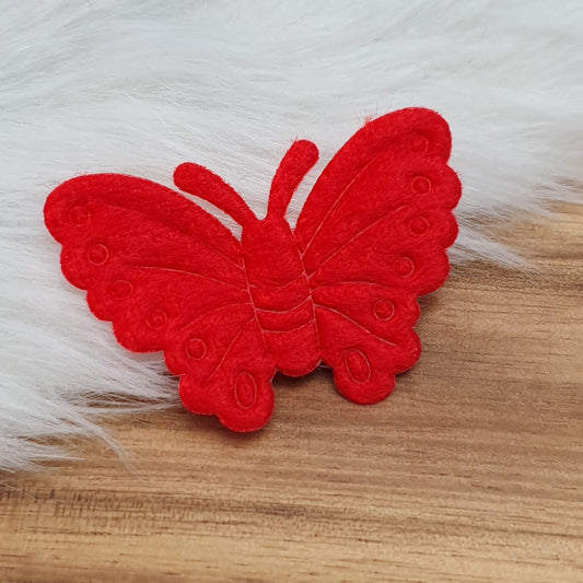 4 Applikationen, padded, flauschiger Schmetterling, Rot, 43mm, Kreativbedarf