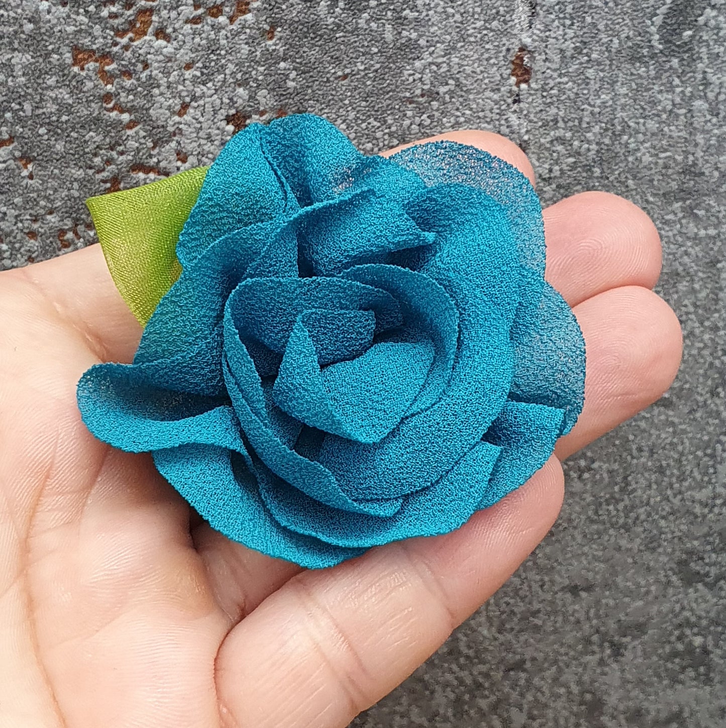 Blume, Rose aus Tüll & Stoff, 45mm, Petrol, Applikation, Kreativbedarf
