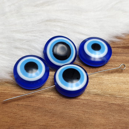 4 Resinperlen Evil Eye, Nazar, 20mm, Linse, blau, Schmuck Basteln