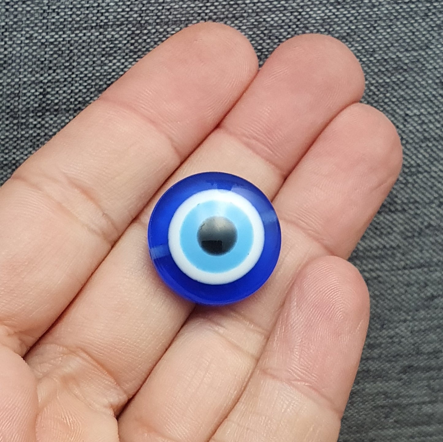4 Resinperlen Evil Eye, Nazar, 20mm, Linse, blau, Schmuck Basteln