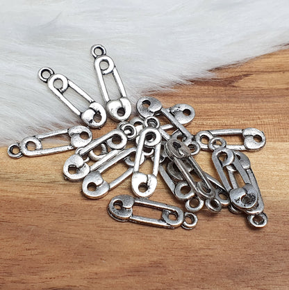 16 Anhänger, Charms, Sicherheitsnadel, 23mm, antik silberfarbig, Schmuck DIY