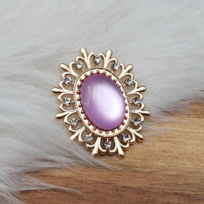 Vergoldetes Zierelement mit Strass & Cabochon, Moonstoneoptik, 29x25mm