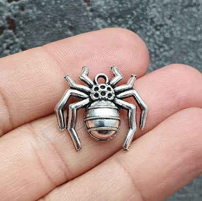 2 Anhänger, Charms, Spinne, 20mm, antik silberfarbig, Schmuck Basteln