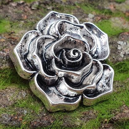 1x Anhänger Rose, 36mm, antik silberfarbig