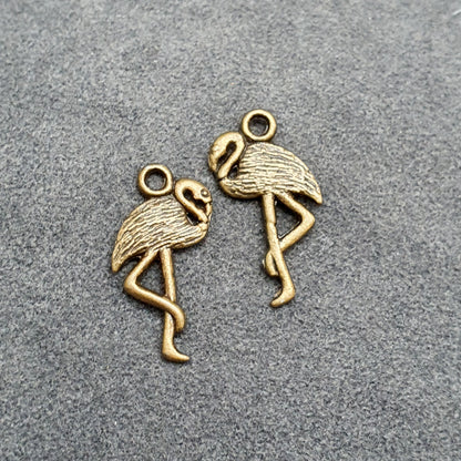 5 Charms Flamingo, antik bronzefarbig, 25mm, Kettenanhänger, Schmuck Basteln