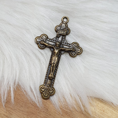 Anhänger Kreuz, antik bronzefarbig, 48mm, Rosenkranz, Jesus