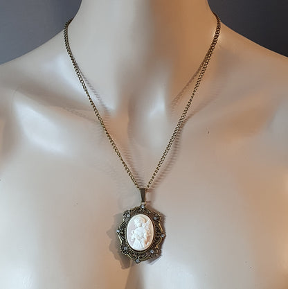 Anhänger Kette, Shabby, Cabochon Engel, antik bronzefarbig