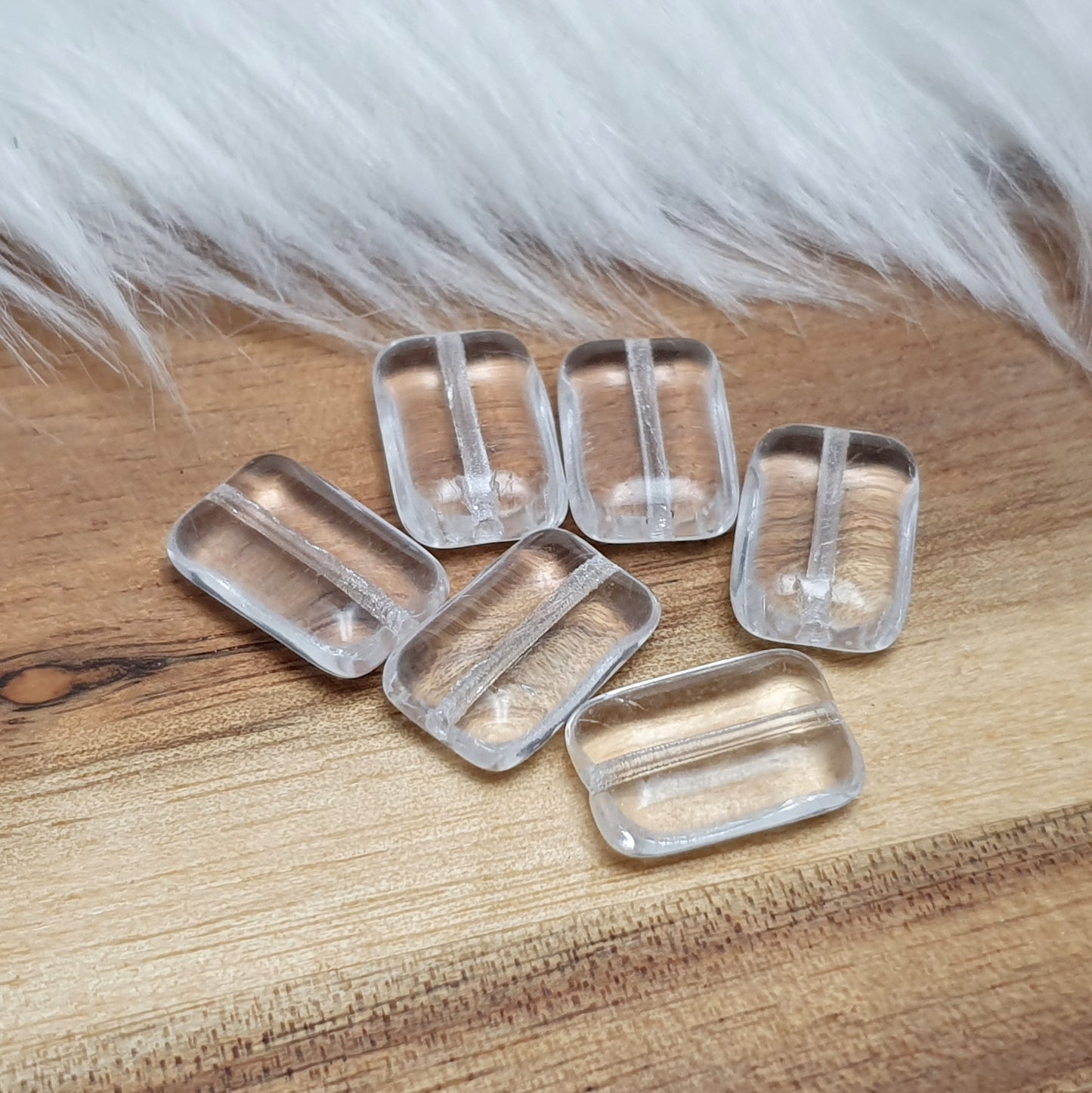 6 böhmische Glasperlen, flaches Rechteck, 12 x 8mm, crystal clear