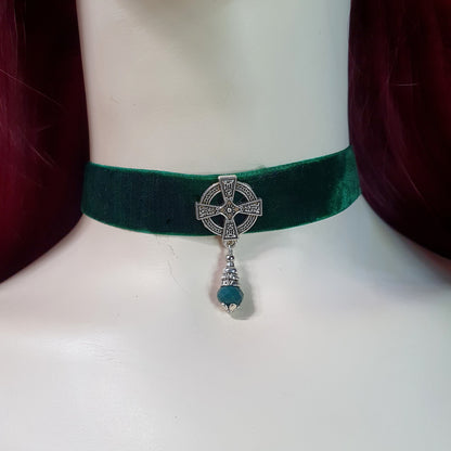 Choker, Samt, Grün, Kreuz, Gothic, Cosplay, Choker