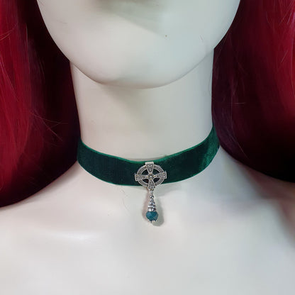 Choker, Samt, Grün, Kreuz, Gothic, Cosplay, Choker