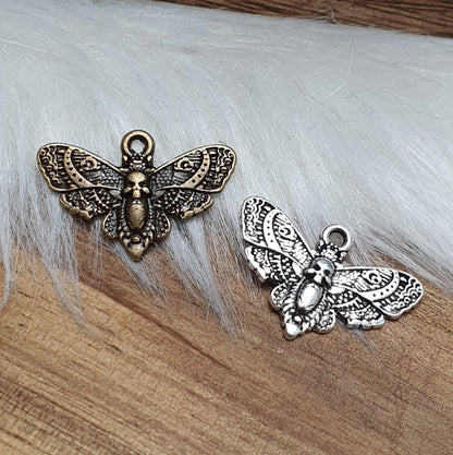 2 Anhänger, Charms, Deathmoth, Totenkopfmotte, 13x20mm, Schmuck Basteln