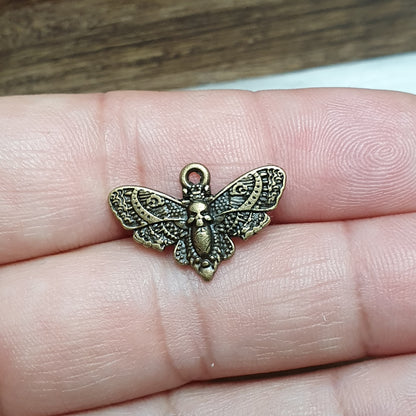 2 Anhänger, Charms, Deathmoth, Totenkopfmotte, 13x20mm, Schmuck Basteln