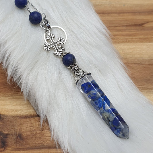 Pendelkette, Pendel Lapis Lazuli mit Kreuz, Glaube, Klarheit & Intuition