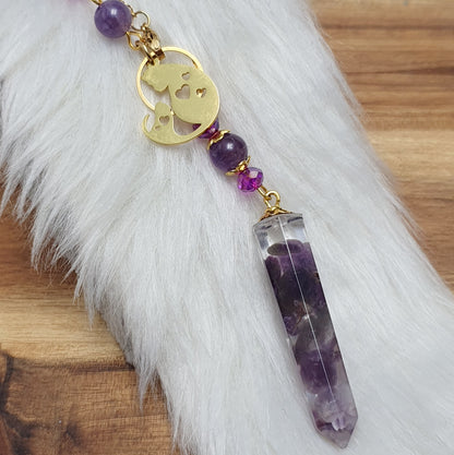 Pendelkette, Pendel Amethyst mit Katze, Klarheit, Intuition & Weisheit