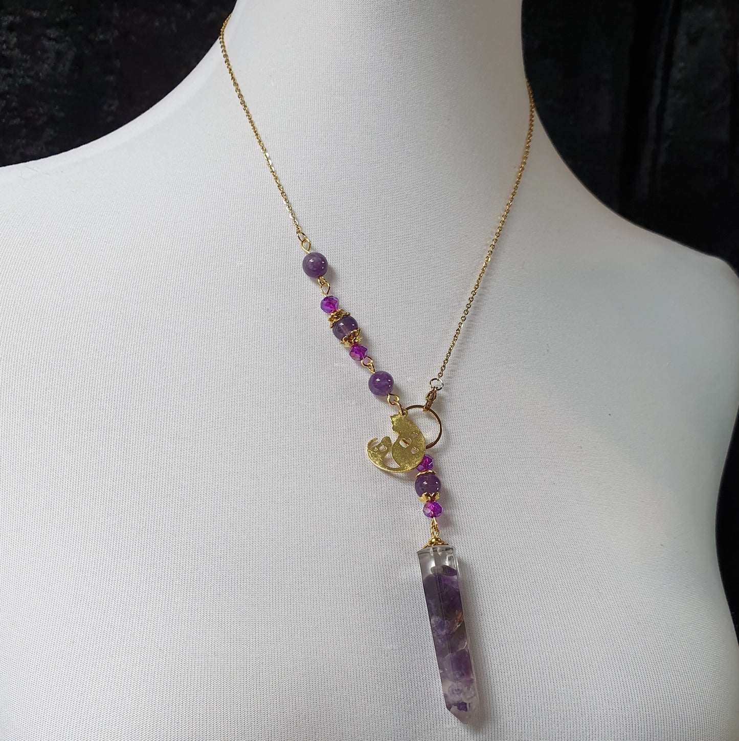 Pendelkette, Pendel Amethyst mit Katze, Klarheit, Intuition & Weisheit