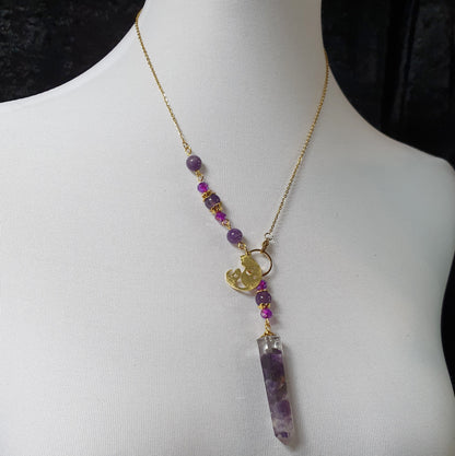 Pendelkette, Pendel Amethyst mit Katze, Klarheit, Intuition & Weisheit