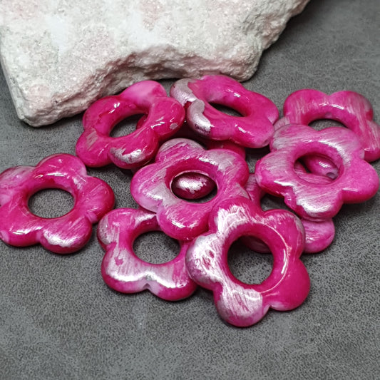 10 Perlen, Acryl, Blume, Pink, 20mm