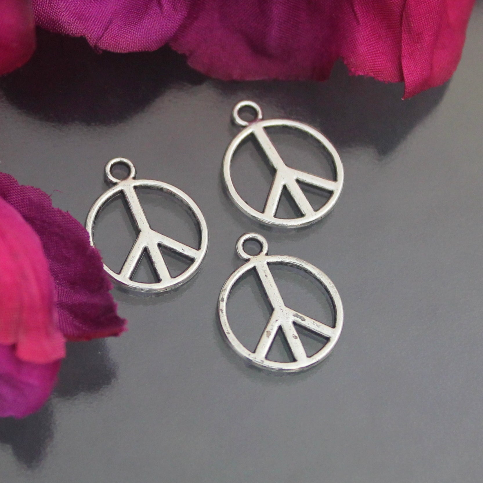 5 Anhänger, Peace, 16mm, antik silberfarbig, Schmuck Basteln