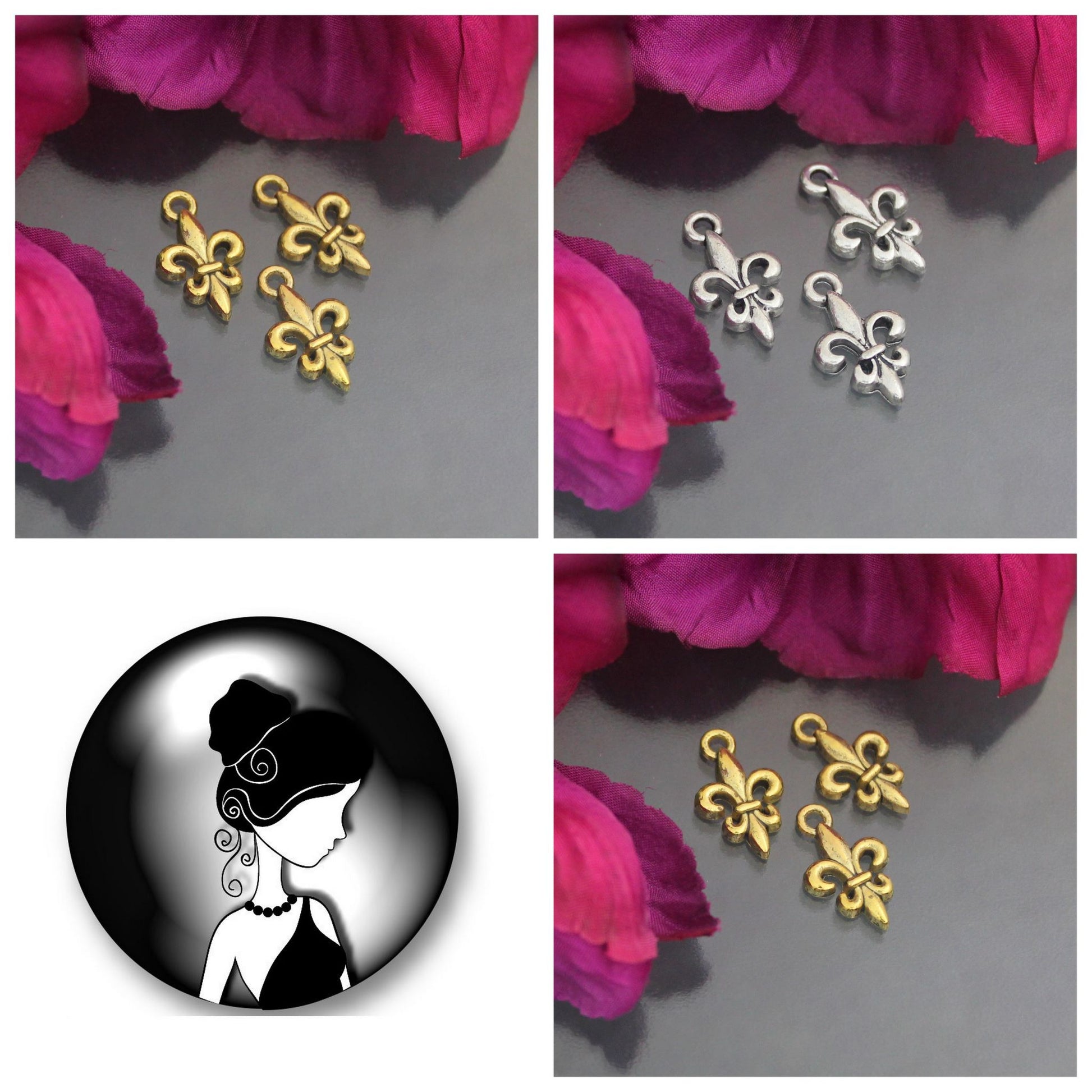 5 Anhänger, Cahrms, Fleur de Lys, 16mm, Schmuck Basteln