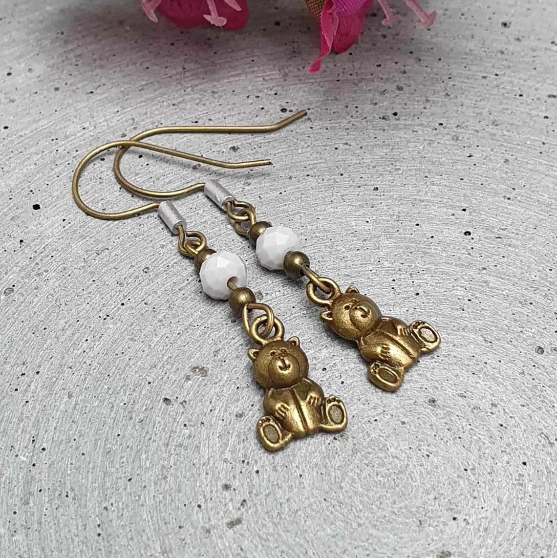 Vintage Ohrhänger, Bärchen, Shabby, Grau