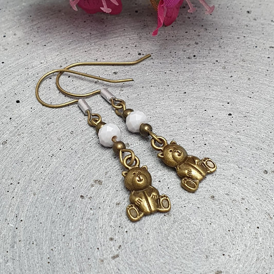Vintage Ohrhänger, Bärchen, Shabby, Grau