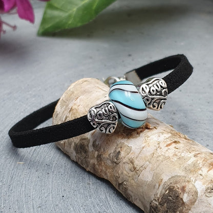 Armband, Velour, Schwarz mit Modulperle