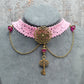 Halsband, Mandala, Häkelband altrosa, Pink, Antik Bronzefarbig