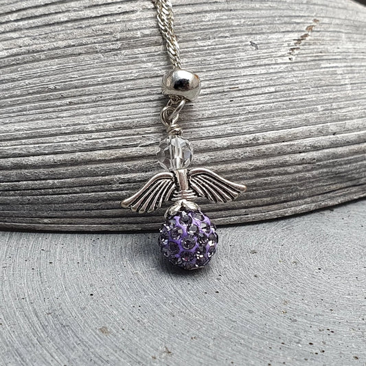 Kette, Anhänger Engel Shamballa Lila Strass