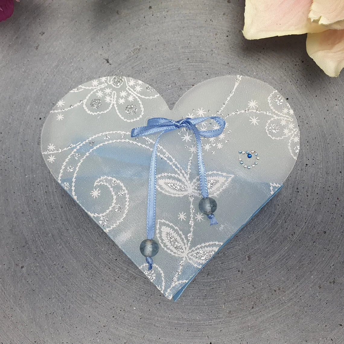 Geschenkverpackung Herz, Blau, 11x12cm