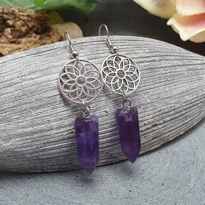 Ohrhänger, Blume, Amethyst, Jungfrau, Reiki, Yoga, Chakraschmuck