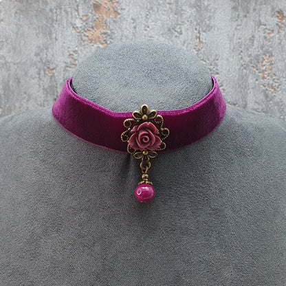 Choker aus violettem Samt mit Rose, Gothic, Cosplay