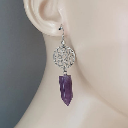 Ohrhänger, Blume, Amethyst, Jungfrau, Reiki, Yoga, Chakraschmuck