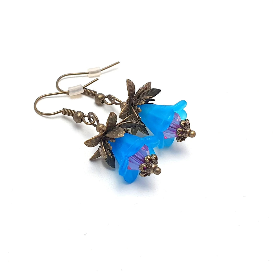 Ohrhänger, Romantik Look, mit Glockenblume, Blau/Bronze