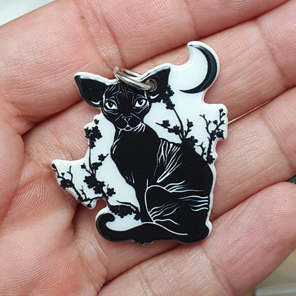 1x Anhänger, Witchy Cat, Acryl, Halloween, 3,1cm