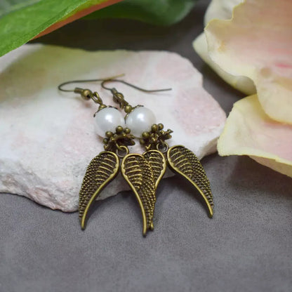 Lange Ohrhänger mit Engelsflügel ~ Believe in you ~ im Vintagestil, antik bronzefarbig