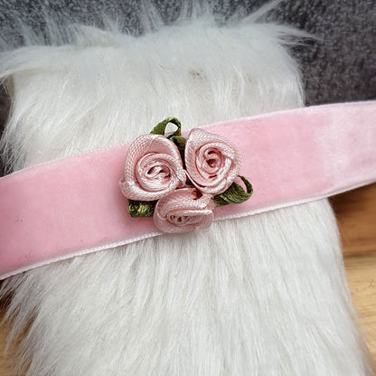 Choker mit Röschen, Samt, Rosa, Halsband, Kropfband, Dirndlschmuck